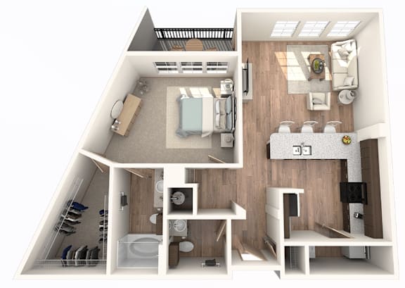 Floor Plan  1 Bedroom | 1.5 Bathroom with attached patio at District at Medical Center, San Antonio, 78229