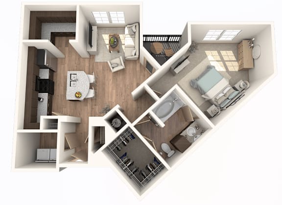 Floor Plan  1 Bedroom |1 Bathroom with attached patio at District at Medical Center, San Antonio, 78229