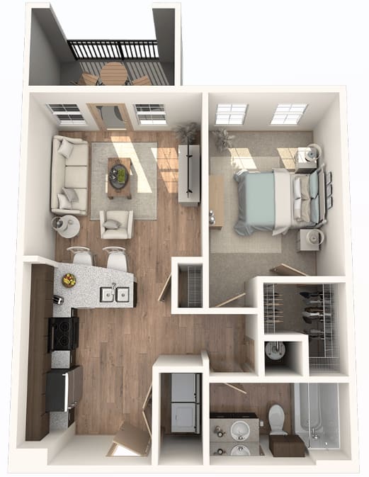 Floor Plan  1 Bedroom | 1 Bathroom with attached patio at District at Medical Center, San Antonio, 78229