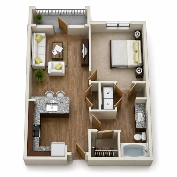 1Bed/1Bath - One Large Balcony