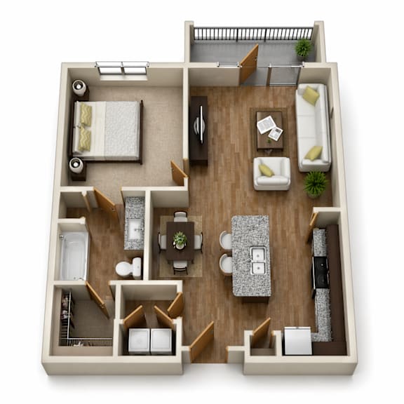 1Bed/1Bath  - Island Kitchen & Large Balcony