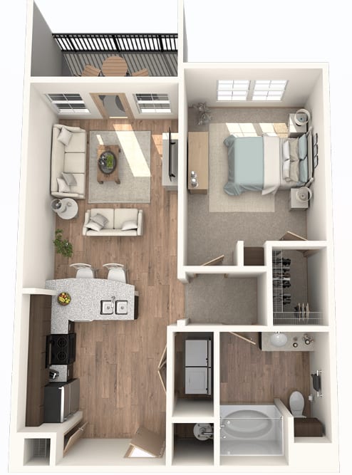 Floor Plan  1 Bedroom | 1 Bathroom  with attached patio at District at Medical Center, San Antonio, 78229