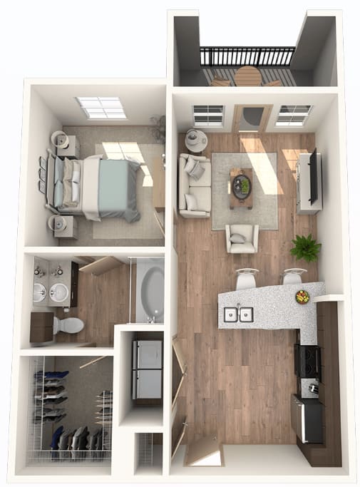 Floor Plan  1 Bedroom | 1 Bathroom with attached patio at District at Medical Center, San Antonio, 78229