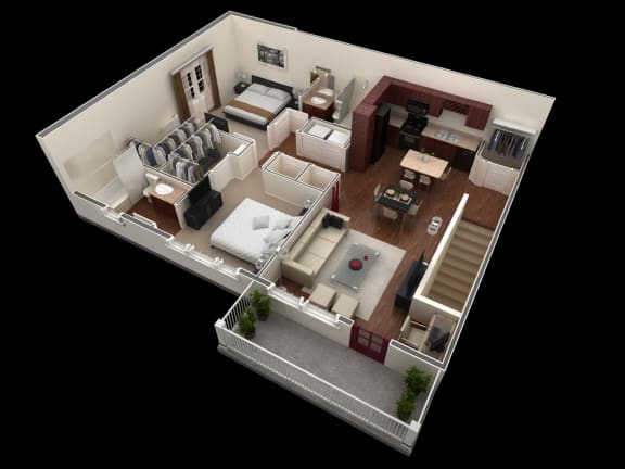 2 bed 2 bath floor plan at Overlook at Stone Oak Park Apartments, San Antonio, 78258