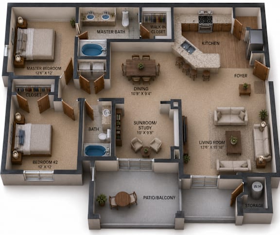Floor Plan  Amazing Two Bedrooms & Two  Bathrooms with an additional Study/Den Area. Wrap around Kitchen open to the Living room and Dining room. Large Private Patio with Storage Closet.