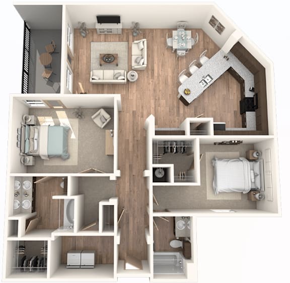 Floor Plan  2 Bedroom | @ Bathroom with attached patio at District at Medical Center, San Antonio, 78229