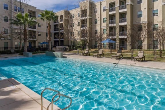 Private Patios Overlooking Pool A at District at Medical Center, San Antonio, Texasrea (Select Units)