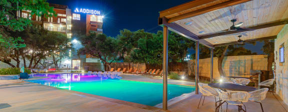 Resort Pool - BBQ Area - TV Lounge Area at Addison Medical Center Apartments, San Antonio, TX, 78229
