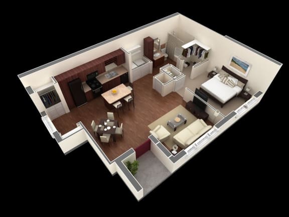 Floor Plan  1 bed 1 bath floor plan B&#xA0;at Overlook at Stone Oak Park Apartments, San Antonio, Texas