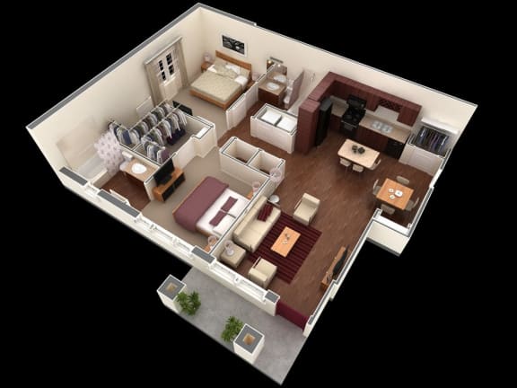 2 bed 2 bath floor plan B at Overlook at Stone Oak Park Apartments, Texas