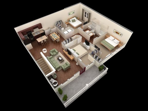 3 bed 2 bath floor plan A at Overlook at Stone Oak Park Apartments, San Antonio, 78258