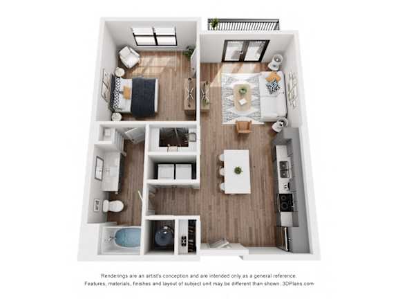 1Bed Floor Plan at DAWSON PARK APARTMENTS, Louisiana