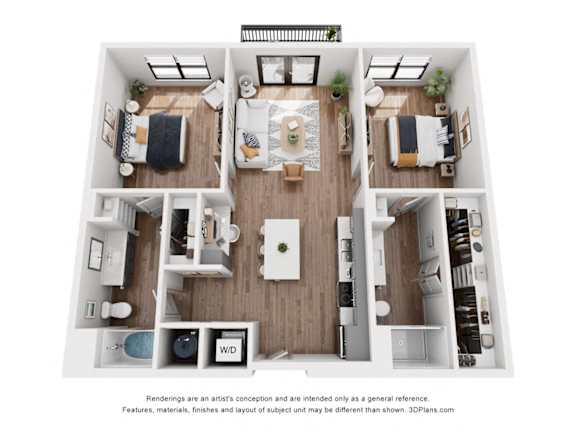 2Bed 2Bath Floor Plan A at DAWSON PARK APARTMENTS, Louisiana, 70809