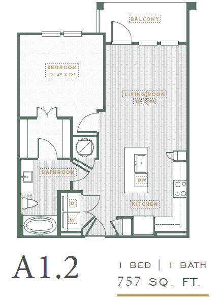 1 Bedroom 1 Bath Floorplan at POINTE AT EAST SHORE APARTMENTS, APOPKA