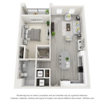 a 1 bedroom floor plan with a bathroom and a bedroom