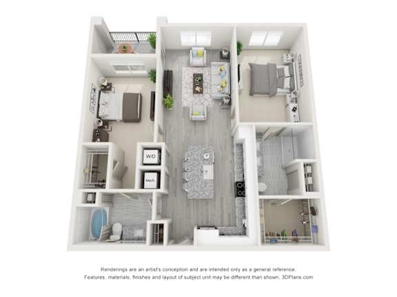 2 BEDROOM 2 BATH B1 Floor Plan at AVLI AT CROSSTOWN CENTER APARTMENTS, TAMPA, 33619
