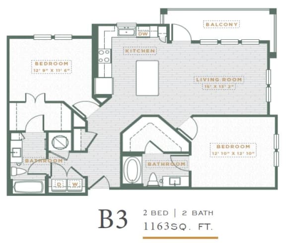 Floor Plan  2 Bedroom Floorplan at POINTE AT EAST SHORE APARTMENTS, APOPKA, FL, 32703