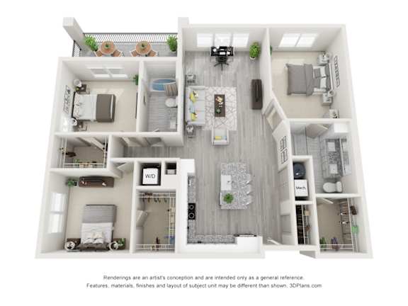 3 BEDROOM 2 BATH C1 Floor Plan at AVLI AT CROSSTOWN CENTER APARTMENTS, TAMPA, Florida