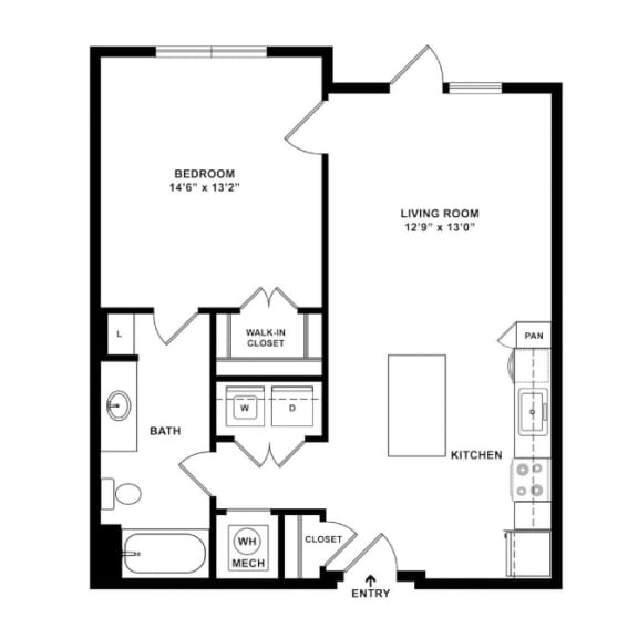 1 bed 1 bath Tansy Floor Plan at DAWSON PARK APARTMENTS, BATON ROUGE, Louisiana