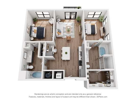 2Bedroom Floor Plan at DAWSON PARK APARTMENTS, BATON ROUGE, LA, 70809
