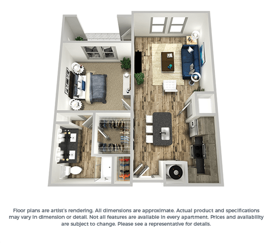 The celadon 1-bed, 1-bath floor plan layout at Coda Orlando