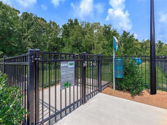Entrance to the fenced in pet park at Berewick Pointe Apartments in Charlotte, NC