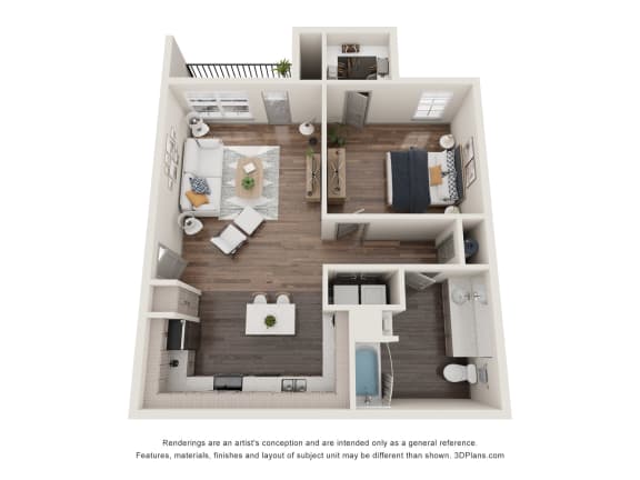 1 Bedroom Floorplan at One White Oak Apartments, Cumming, Georgia