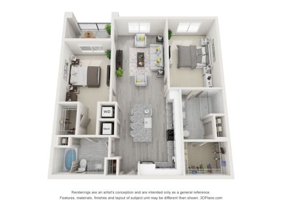 Floor Plan  B1 1136 sq ft 3D