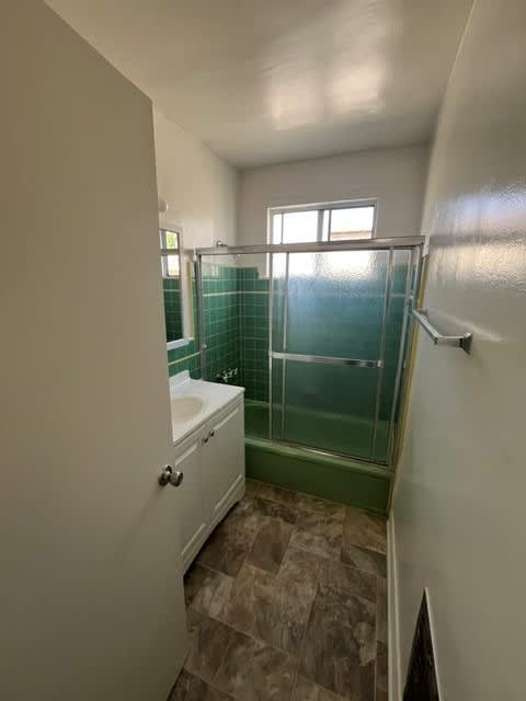A bathroom with a walk-in shower and a toilet.