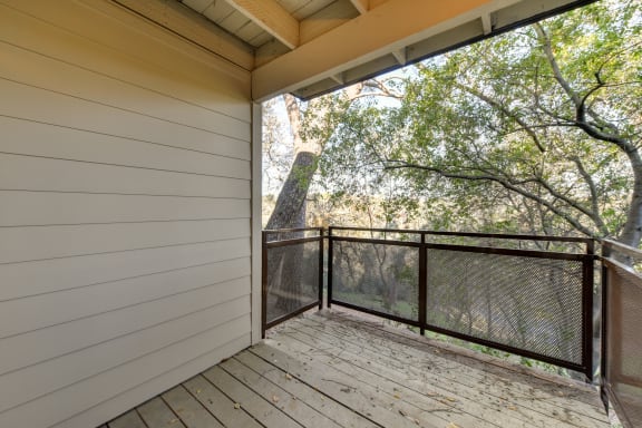 Large balcony with large oak tree branches creating privacy.at Folsom Ranch, Folsom, CA