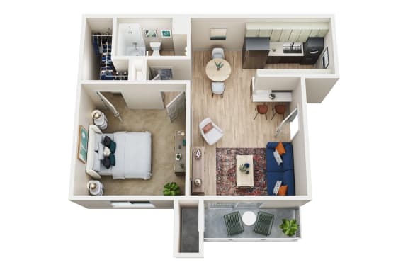 1 Bed 1 Bath Floor Plan at Canyon Terrace Apartments, Folsom