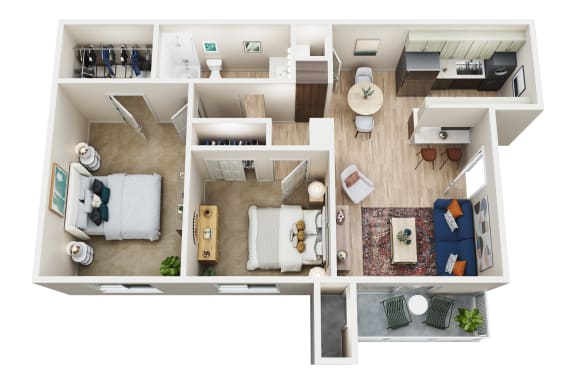 2B 1B Floor Plan at Canyon Terrace Apartments, Folsom, California