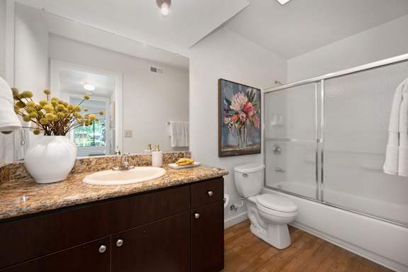 a bathroom with a sink and a shower and a toilet at Fountains of Fair Oaks, California, 95628