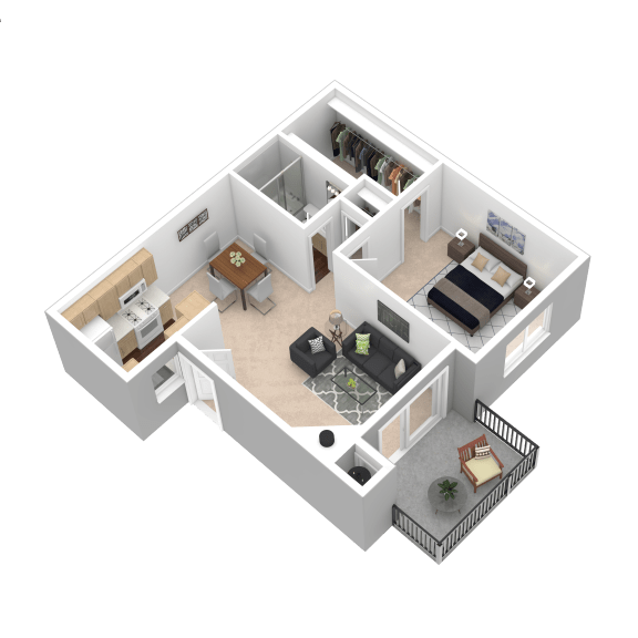 Classic style 1x1 3D floor plan