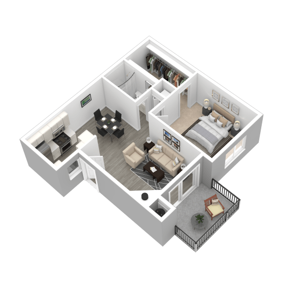 Renovated style 1x1 3D floor plan