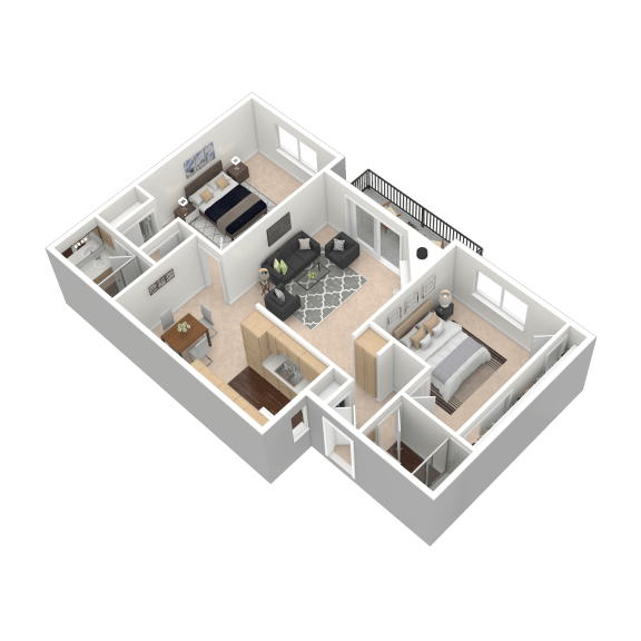 Classic Style 2 Bedroom, 2 Bathroom Floor Plan