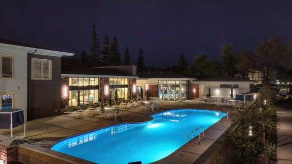 Twilight Pool at Sierra Gateway Apartments, Rocklin, CA