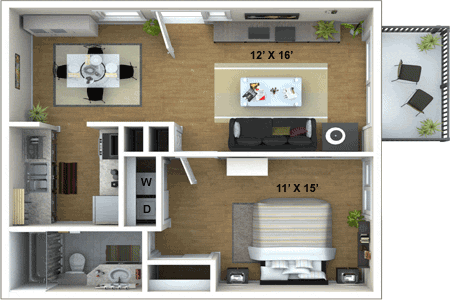 1 Bedroom, 1 Bathroom Floor Plan at Fountains of Fair Oaks, Fair Oaks, CA