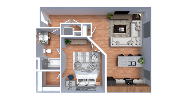 a floor plan of a house with a bedroom and a living room