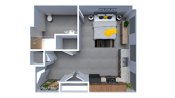 a floor plan of a house with a bedroom and a living room