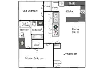 a floor plan of a house with a bedroom and a living room