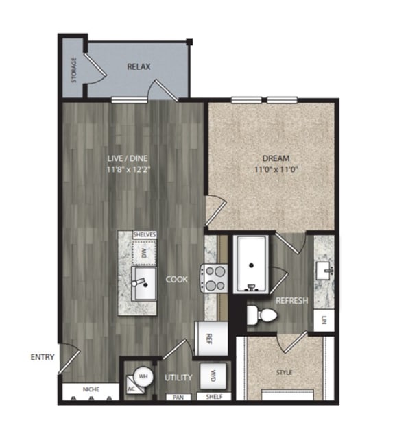 A1 638 Sq.Ft. Floor Plan at One Preston Station Apartments, J Street, Celina, TX, 75009