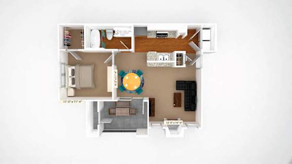 1 Bedroom 1 Bath 691 Sq.Ft. Floor Plan A2 at Stoneleigh on Cartwright Apartments, J Street Property Services, Mesquite, TX