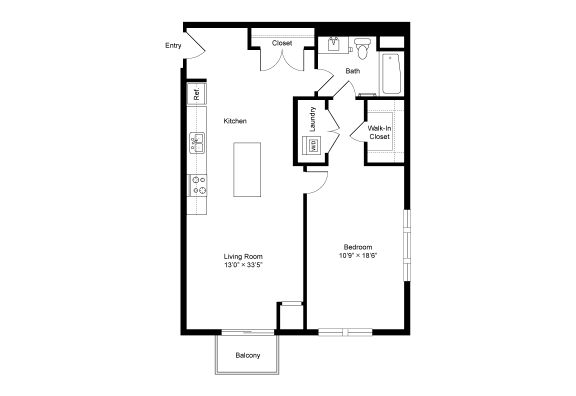 A3 1 Bedroom 1 Bath 886 Sq. Ft Floor Plan at Winfield Station Apartments, J Street Property Services, Winfield, 60190