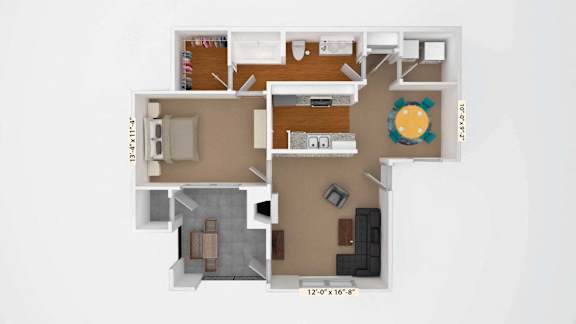 1 Bedroom 1 Bath 760 Sq.Ft. Floor Plan A3 at Stoneleigh on Cartwright Apartments, J Street Property Services, Mesquite, 75180
