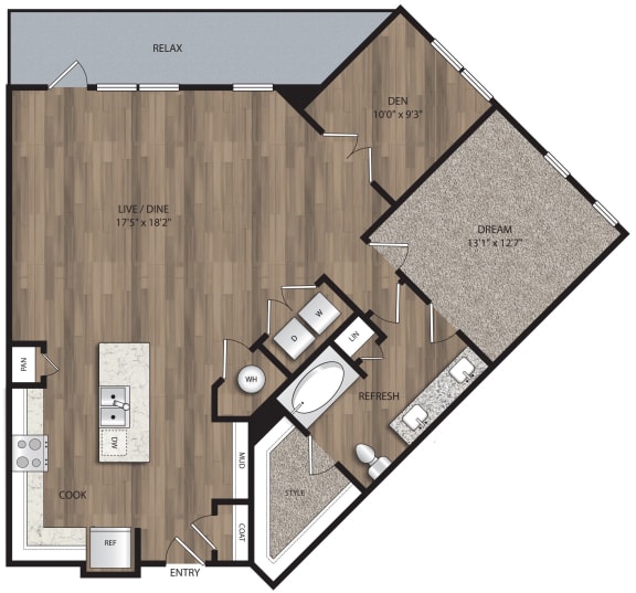 1 bed 1 bath A4 Floor Plan at The Mill Old Town, Texas