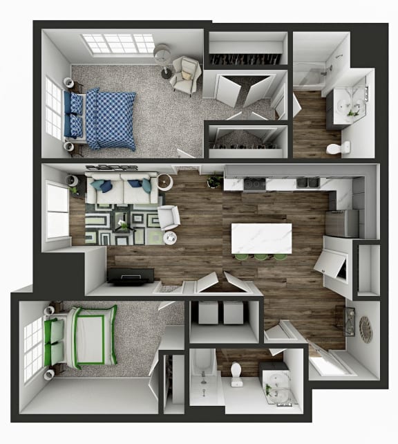 2 bedroom 2 bathroom 1,088 Sq.Ft. floor plan C at Panton Mill Station Apartments,J Street Property Services, LLC, South Elgin