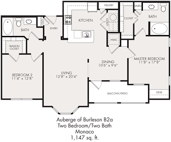 Floor Plan  A floor plan of a two bedroom, two bath Monaco auberge.