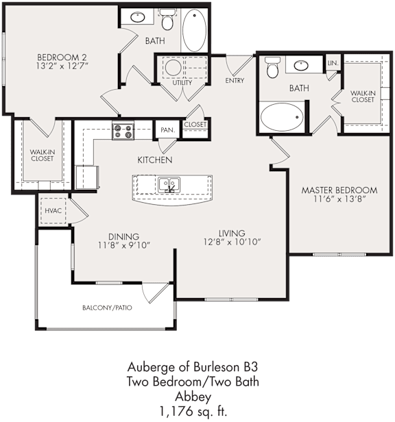 Floor Plan  A floor plan of a two bedroom apartment with two bathrooms.