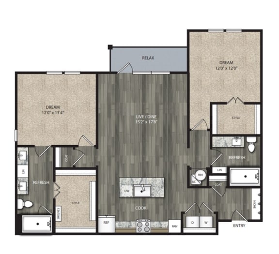 B3 1,234 Sq.Ft. Floor Plan at One Preston Station Apartments, J Street, Celina, TX